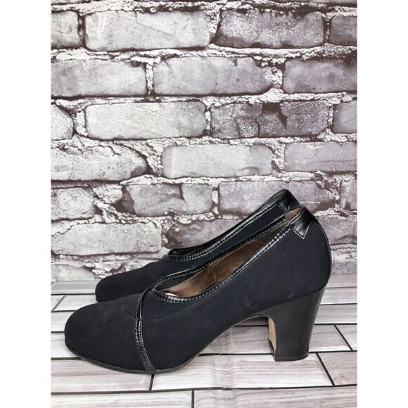 Taryn Rose Black Textile Leather Trim Closed High Heels Women’s Sz 39EU/8.5M US - Picture 1 of 16